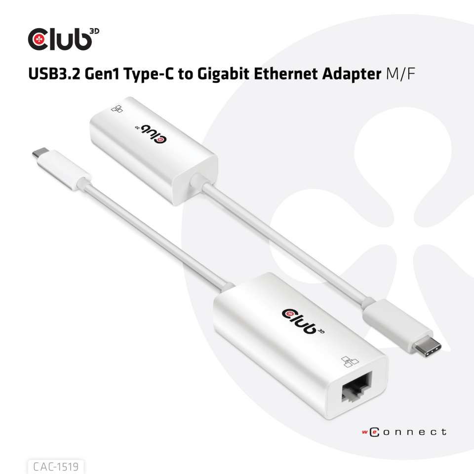 Club3D USB3.2 Gen1 Type-C to Gigabit Ethernet Adapter White