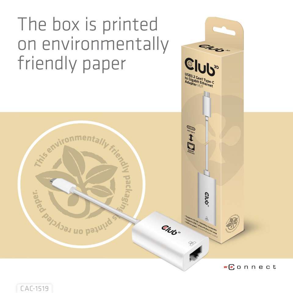 Club3D USB3.2 Gen1 Type-C to Gigabit Ethernet Adapter White