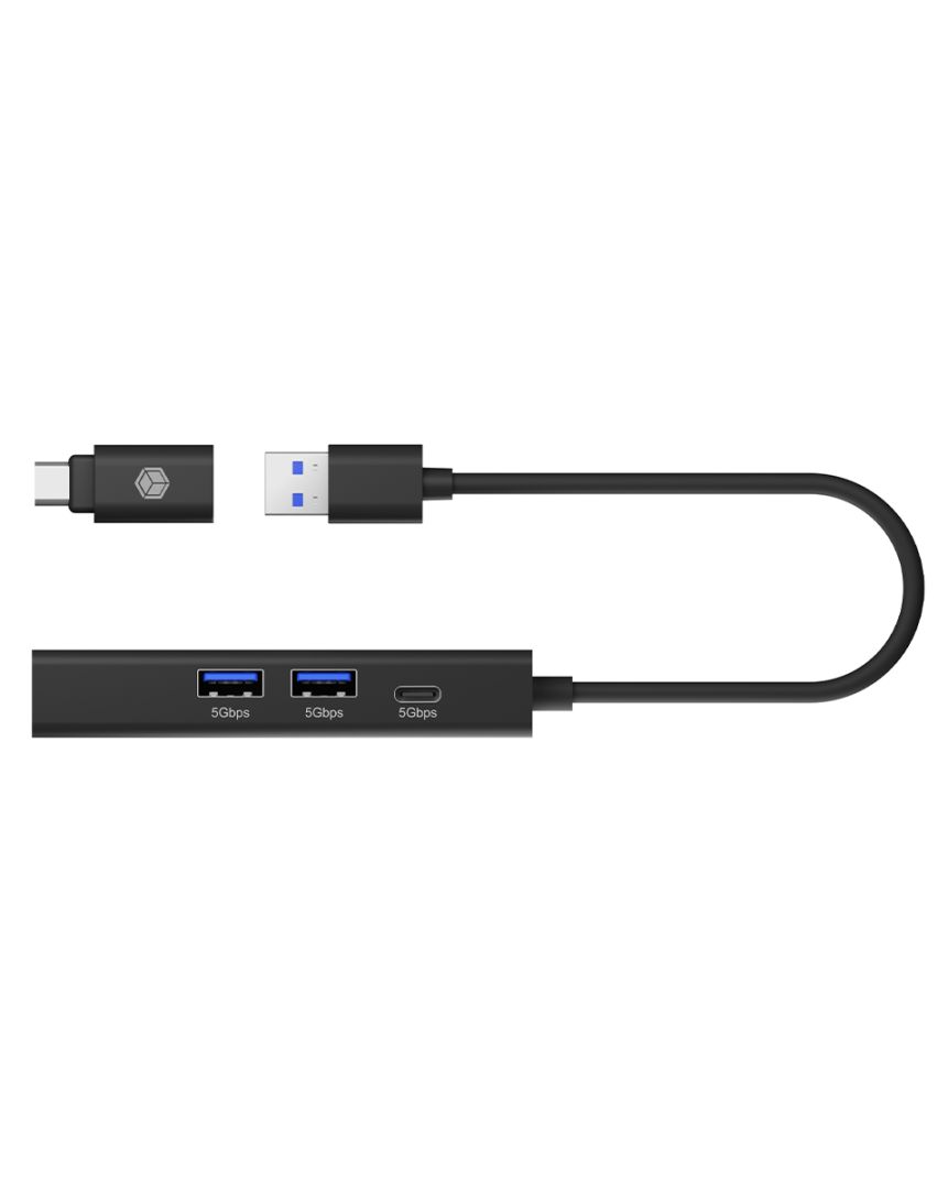 Raidsonic IcyBox IB-HUB1439-LAN 4-Port hub with USB3.2 Gen 1 Type-A or Type-C interface Black