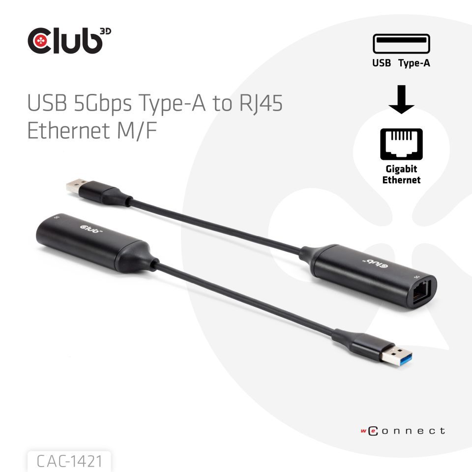 Club3D USB 5Gbps Type-A to RJ45 Ethernet Adapter M/F