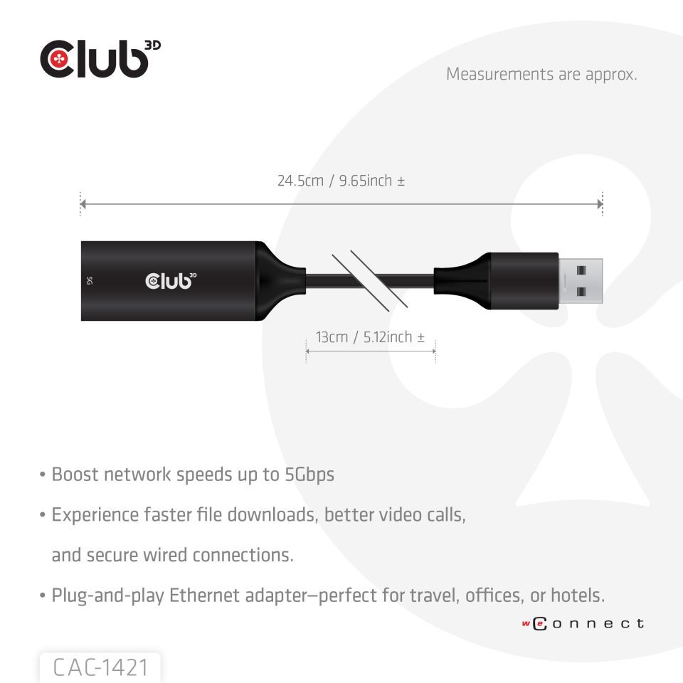 Club3D USB 5Gbps Type-A to RJ45 Ethernet Adapter M/F