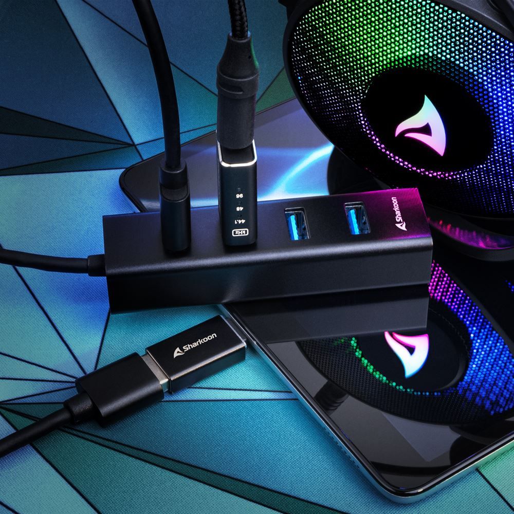 Sharkoon 4-portos USB3.2 HUB Aluminium Black