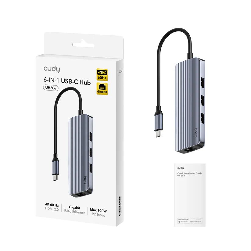 Cudy UH606 6-In-1 USB-C Hub with Gigabit Ethernet Port