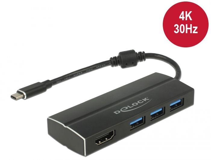 DeLock USB 3.1 Gen 1 Adapter USB Type-C to 3xUSB 3.0 Type-A Hub + 1x HDMI (DP Alt Mode) 4K 30 Hz