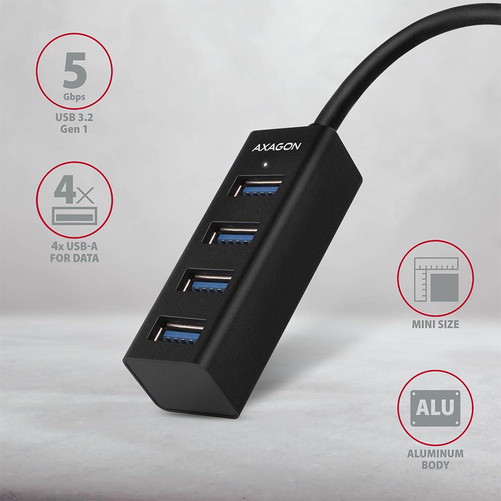 AXAGON HUE-M1A SuperSpeed USB-A Mini Hub 4-Portos USB3.2 HUB Metal black