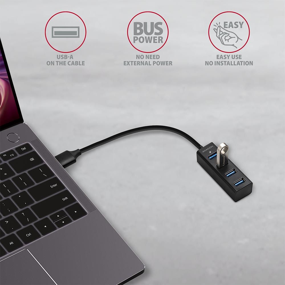 AXAGON HUE-M1A SuperSpeed USB-A Mini Hub 4-Portos USB3.2 HUB Metal black