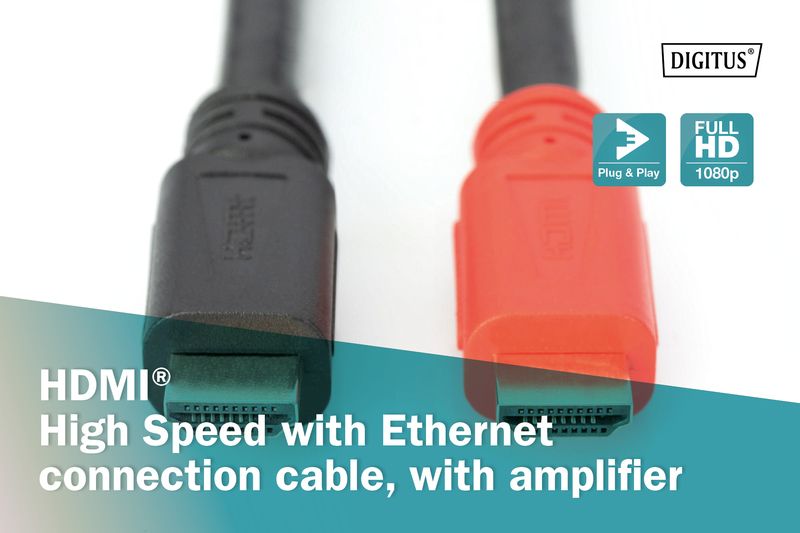 Assmann HDMI High Speed connection cable with Ethernet and signal amplifier 15m Black/Red