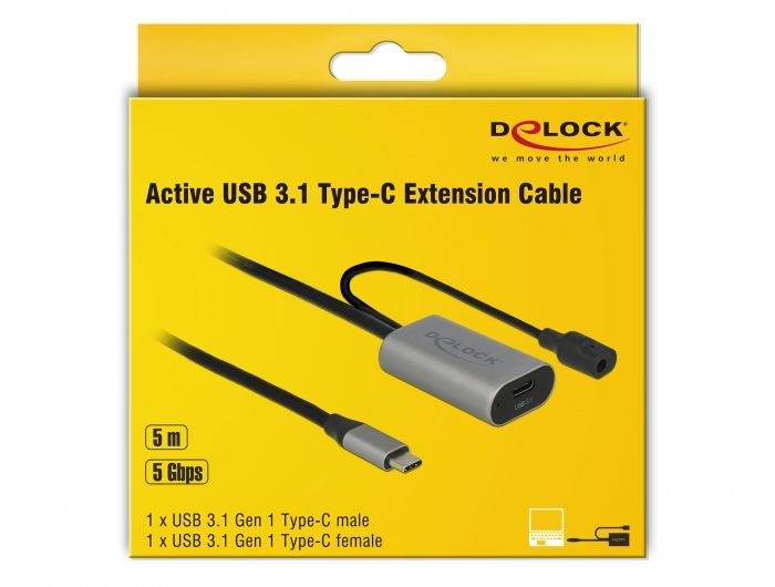 DeLock Active USB 3.1 Gen 1 extension cable USB Type-C 5m Black