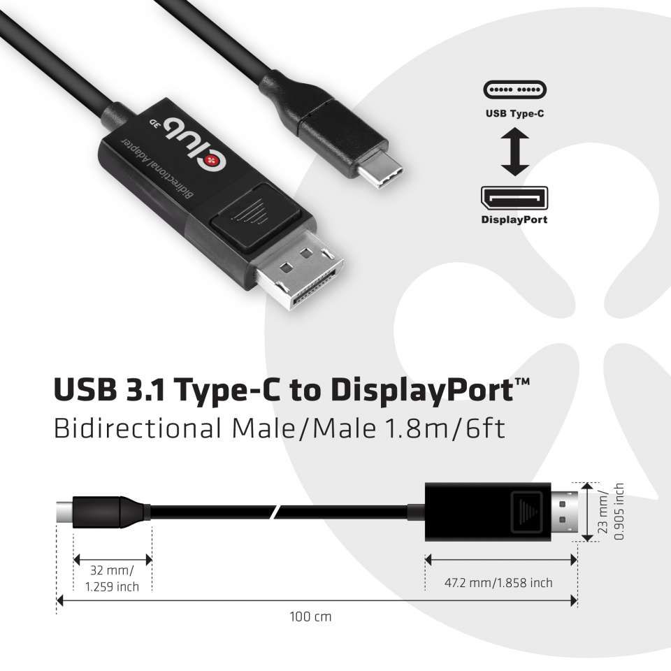 Club3D USB 3.1 Type-C - DisplayPort 1.4 cable 1,8m Black