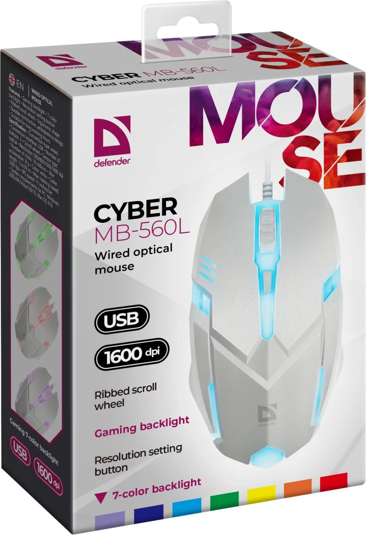 Defender Cyber MB-560L RGB Gaming Mouse White