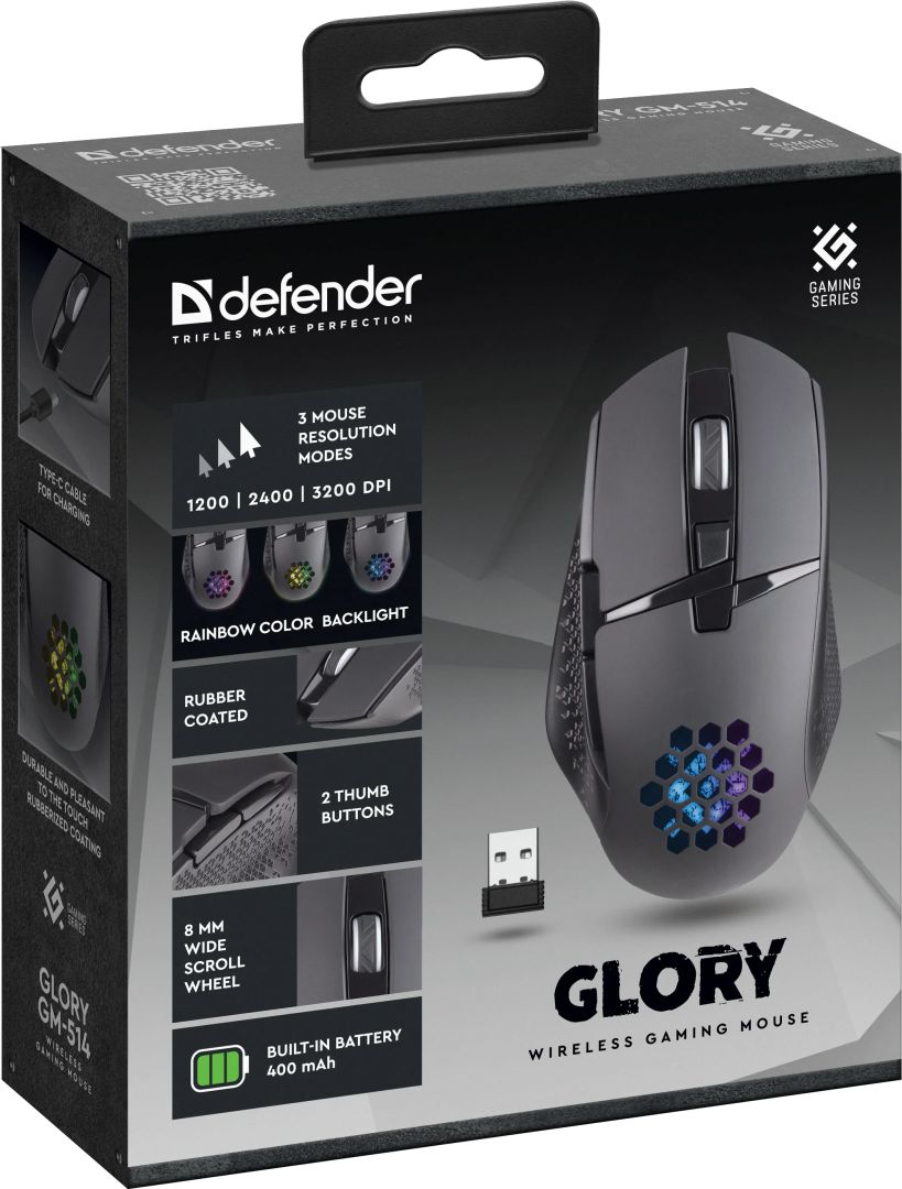 Defender Glory GM-514 Wireless RGB Gaming Mouse Black