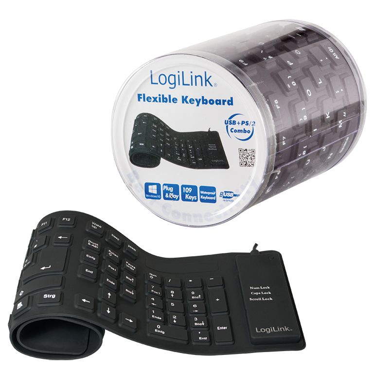 Logilink Flexible waterproof USB + PS/2 Keyboard Black UK