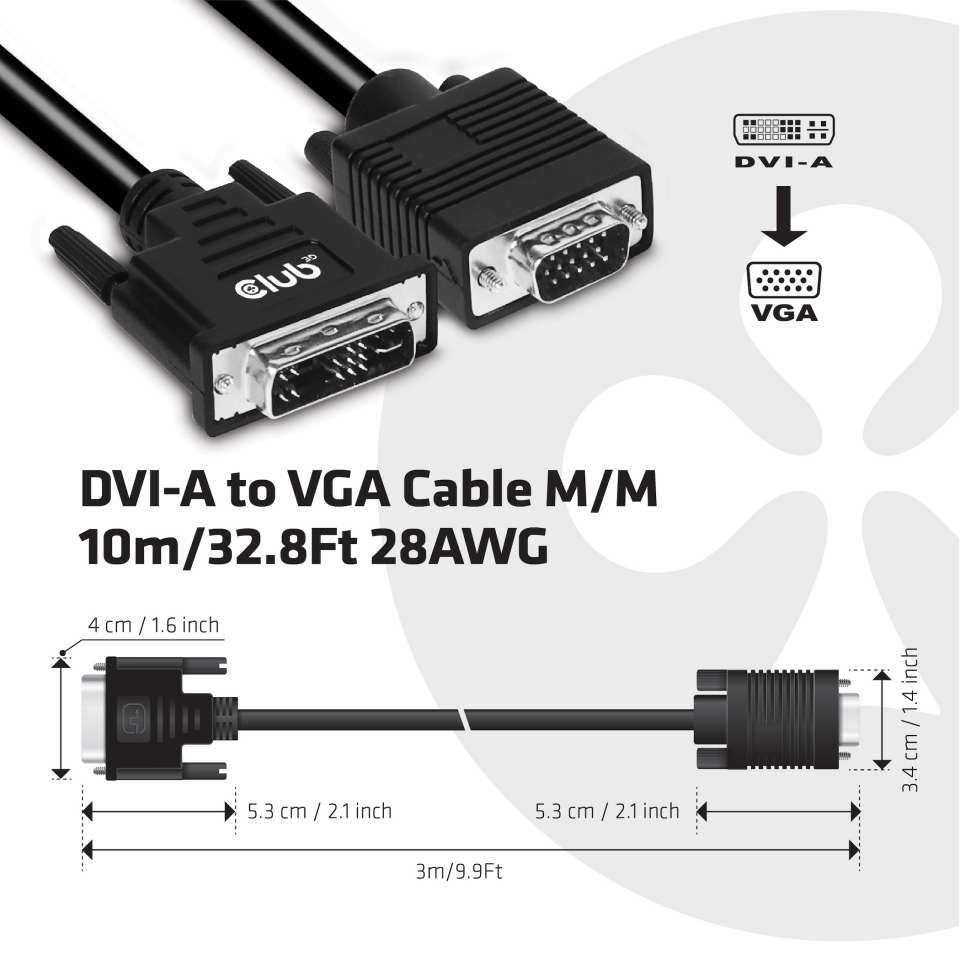 Club3D DVI-A (Analog VGA) to VGA cable 3m Black