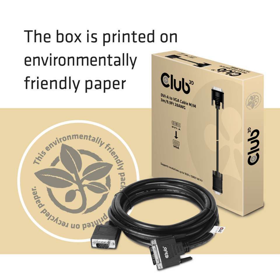 Club3D DVI-A (Analog VGA) to VGA cable 3m Black