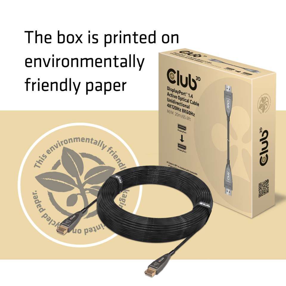 Club3D DisplayPort 1.4 Active Optical Cable Unidirectional 4K120Hz 8K60Hz M/M 20m