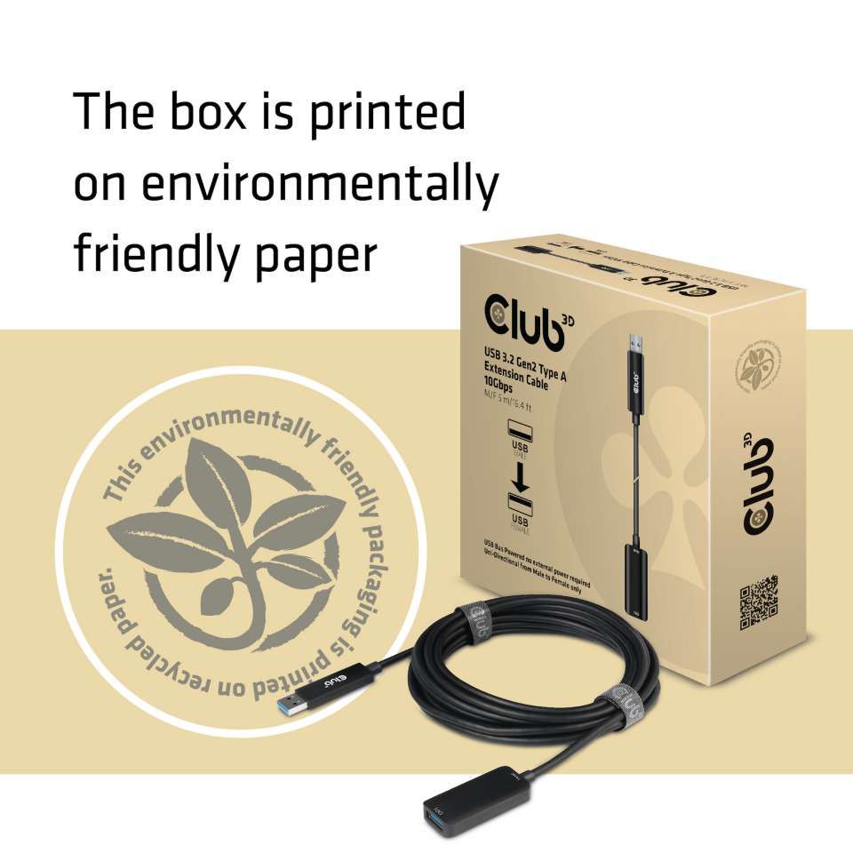 Club3D USB3.2 Gen2 Type A Extension Cable 10Gbps M/F 5m Black