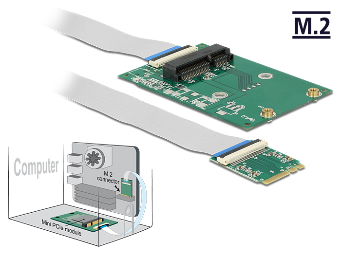 DeLock Converter M.2 Key A+E male > 1x Mini PCIe Slot half size / full size with flexible cable