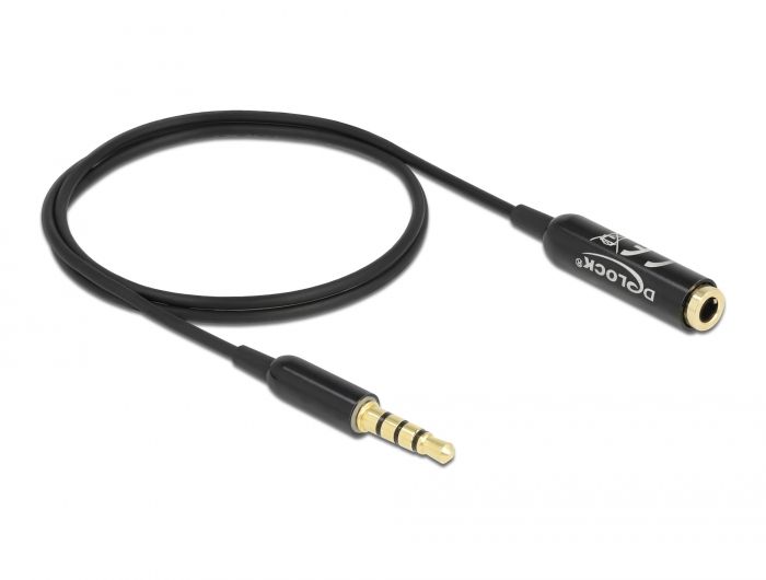 DeLock Audio Extension Cable Stereo Jack 3.5mm 4 pin male to female Ultra Slim 0,5m Black