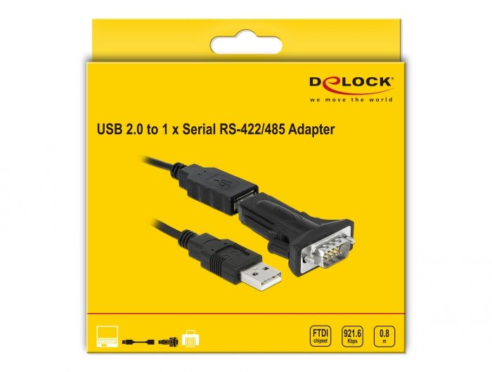 DeLock Adapter USB 2.0 Type-A > 1 x Serial RS-422/485 DB9