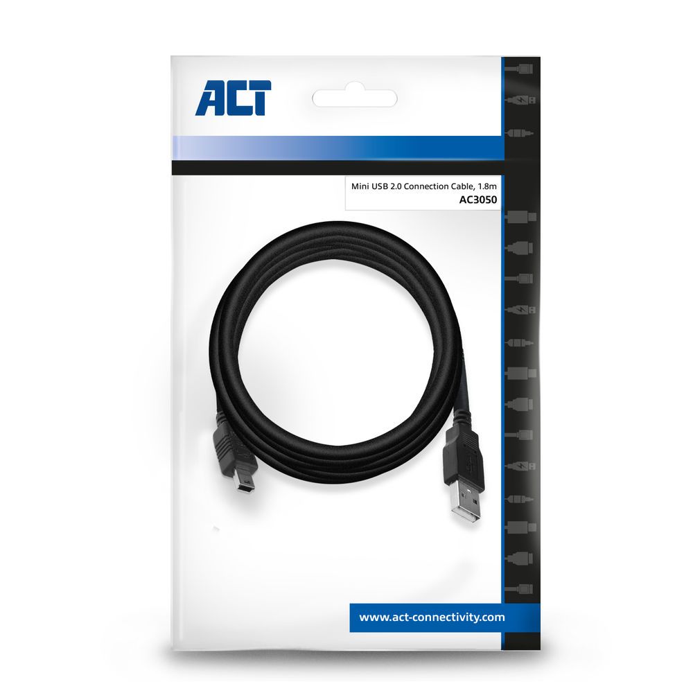 ACT AC3050 USB 2.0 connection cable A male - mini B male 1,8m Black