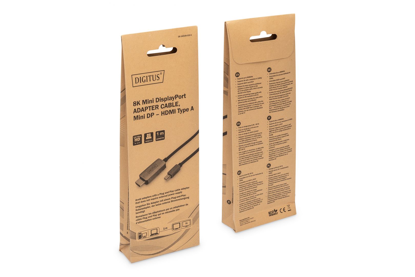 Digitus 8K Mini DisplayPort Adapter Cable Mini DP - HDMI Type A 1m Black