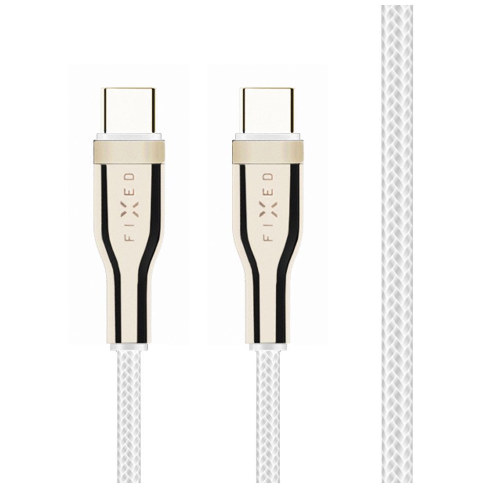 FIXED USB-C/USB-C adat- és töltőkábel, FIXDB-CC2-WH, fonott szövet borítás, 2m, PD 3.0, max 100W, fehér