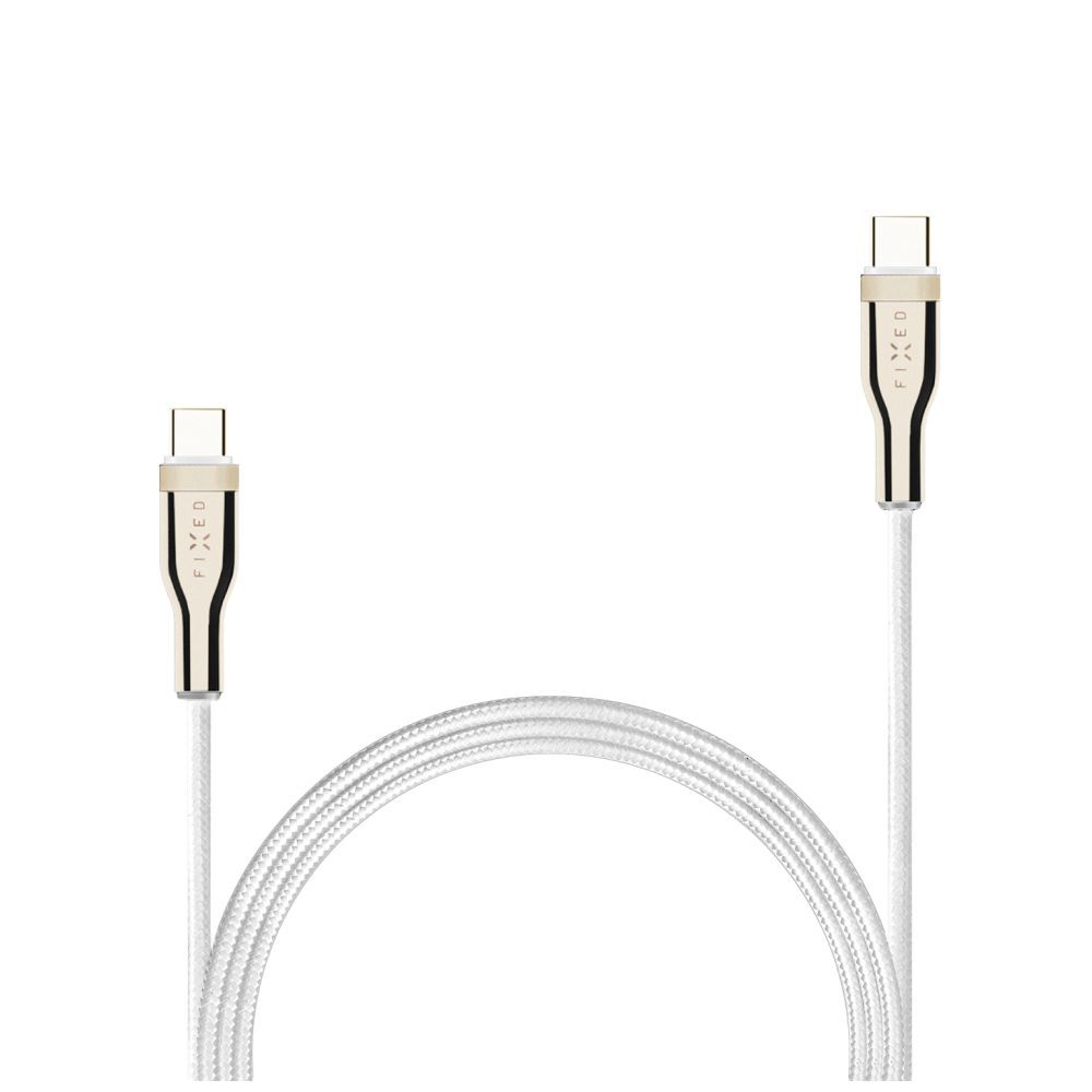 FIXED USB-C/USB-C adat- és töltőkábel, FIXDB-CC2-WH, fonott szövet borítás, 2m, PD 3.0, max 100W, fehér