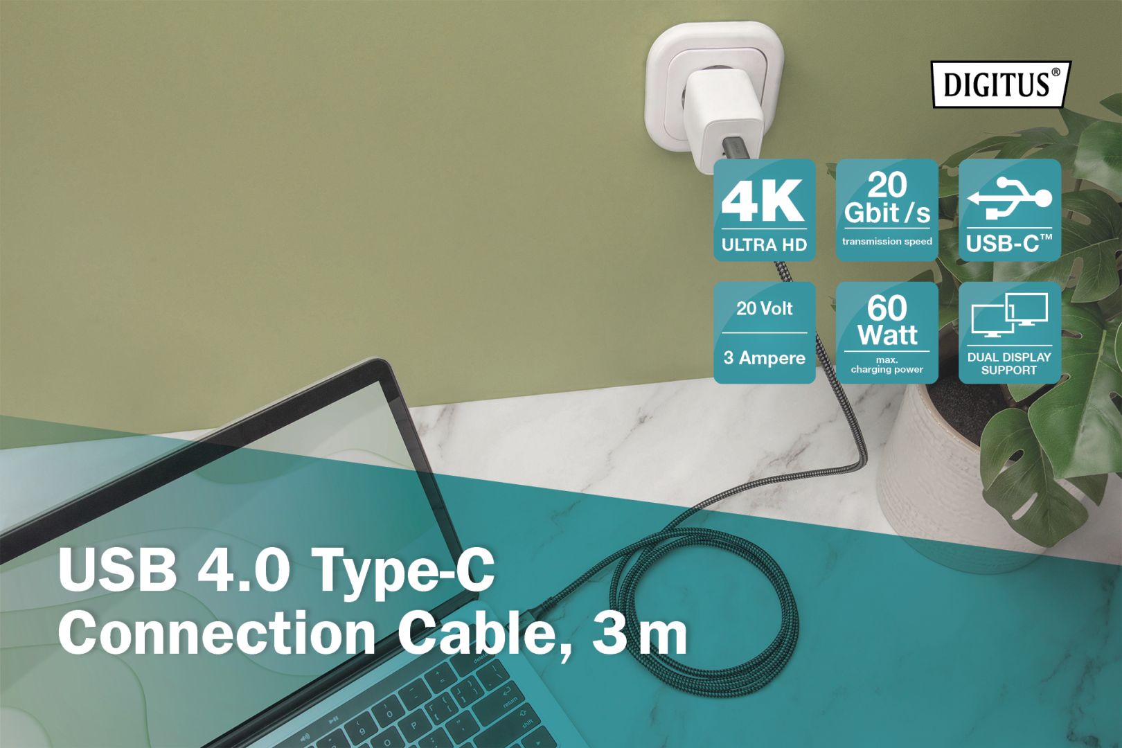 Digitus USB 4.0 Type-C connection cable 3m Black