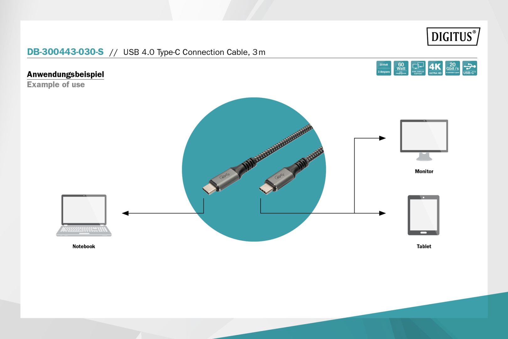 Digitus USB 4.0 Type-C connection cable 3m Black