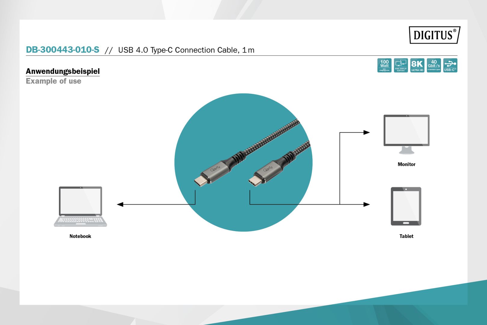 Digitus USB 4.0 Type-C connection cable 1m Black