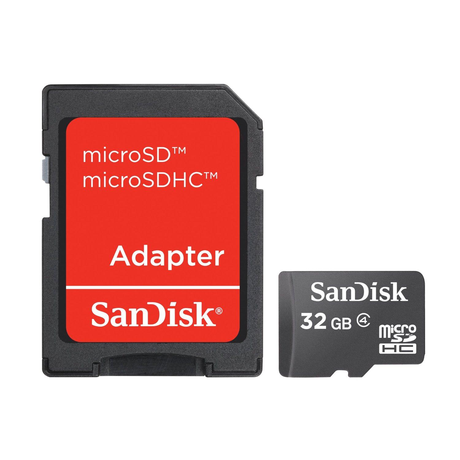 Sandisk 32GB microSDHC Class 4 + adapterrel