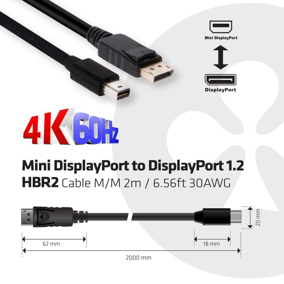 Club3D Mini DisplayPort to DisplayPort cable 2m Black