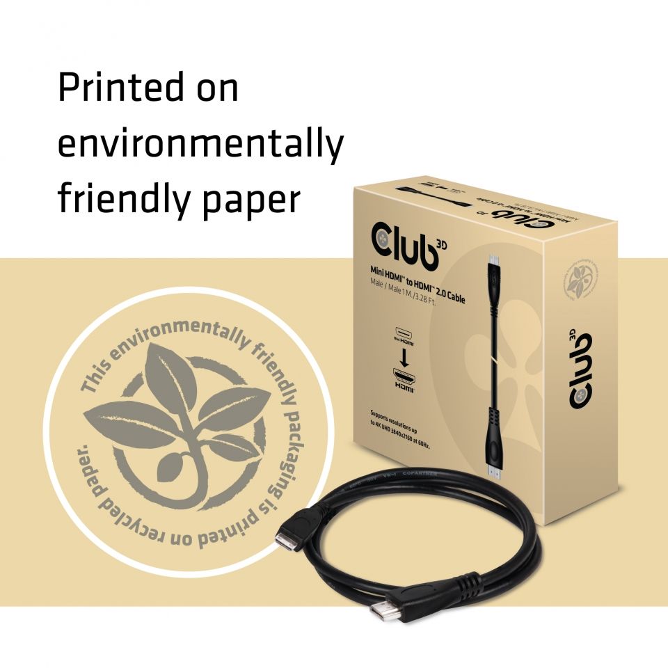 Club3D Mini HDMI to HDMI cable 1m Black