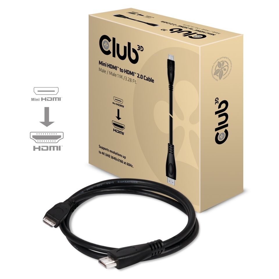 Club3D Mini HDMI to HDMI cable 1m Black