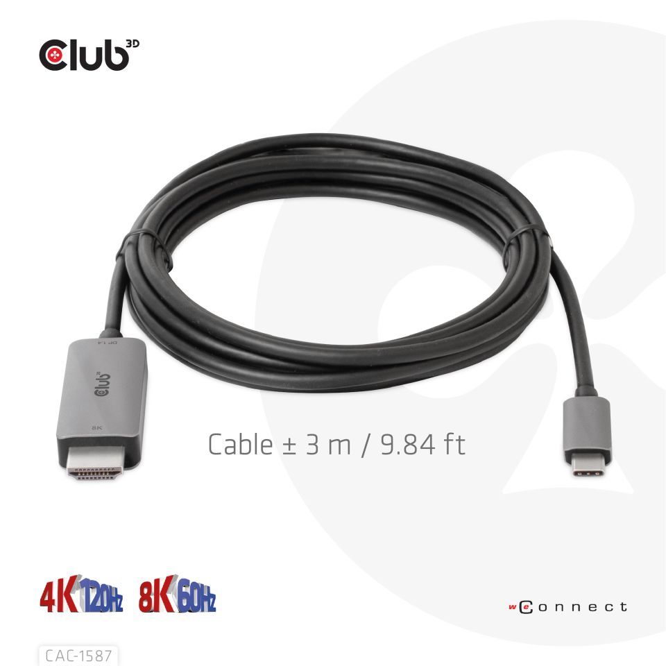 Club3D USB Gen2 Type-C to HDMI cable 3m Black