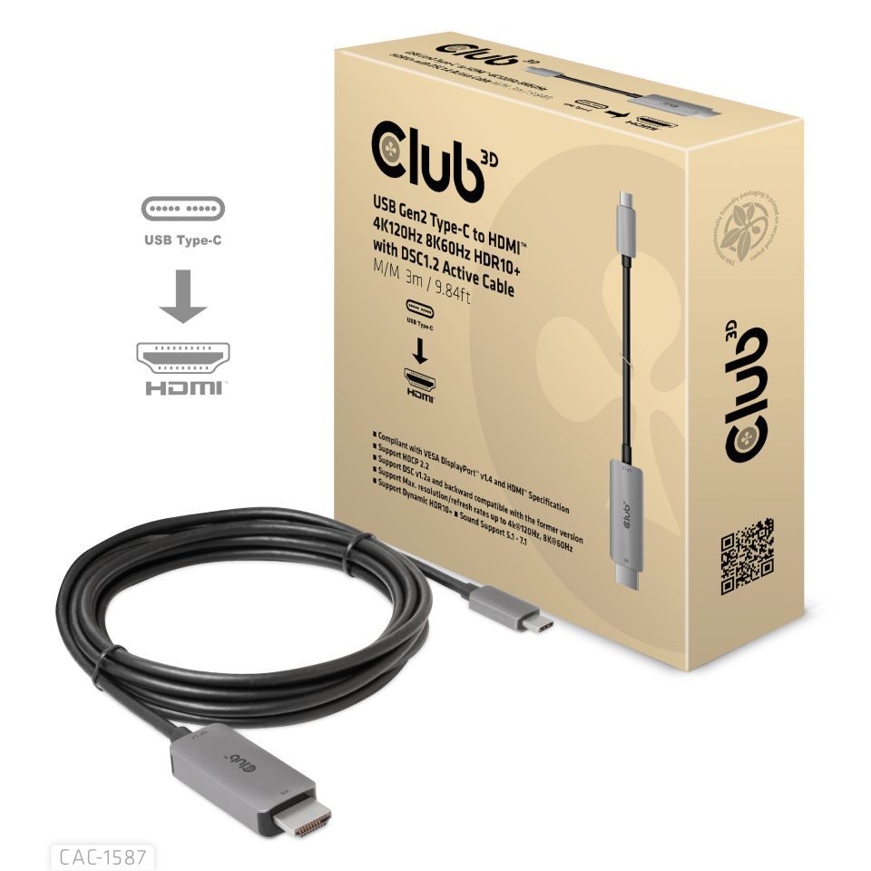 Club3D USB Gen2 Type-C to HDMI cable 3m Black