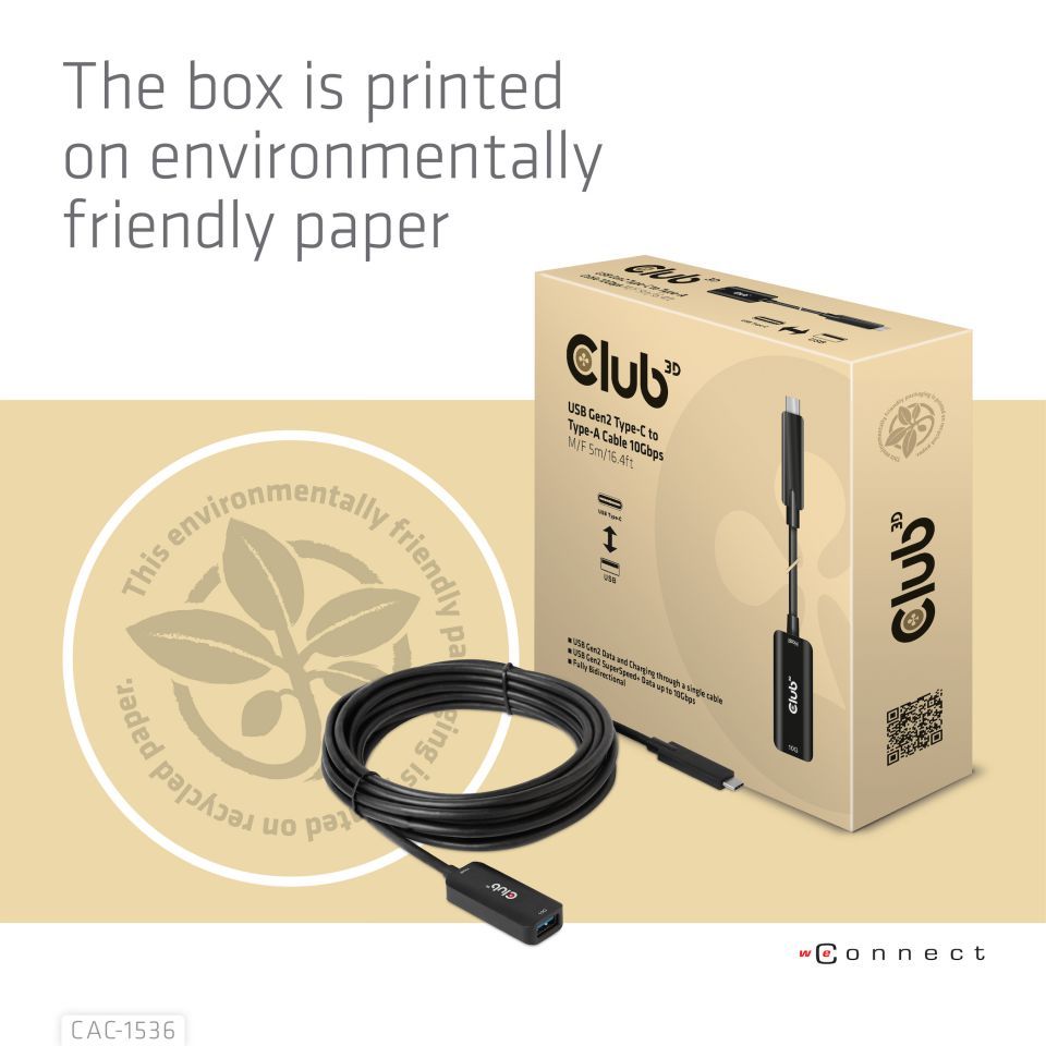 Club3D USB Gen2 Type-C to Type-A cable 5m Black