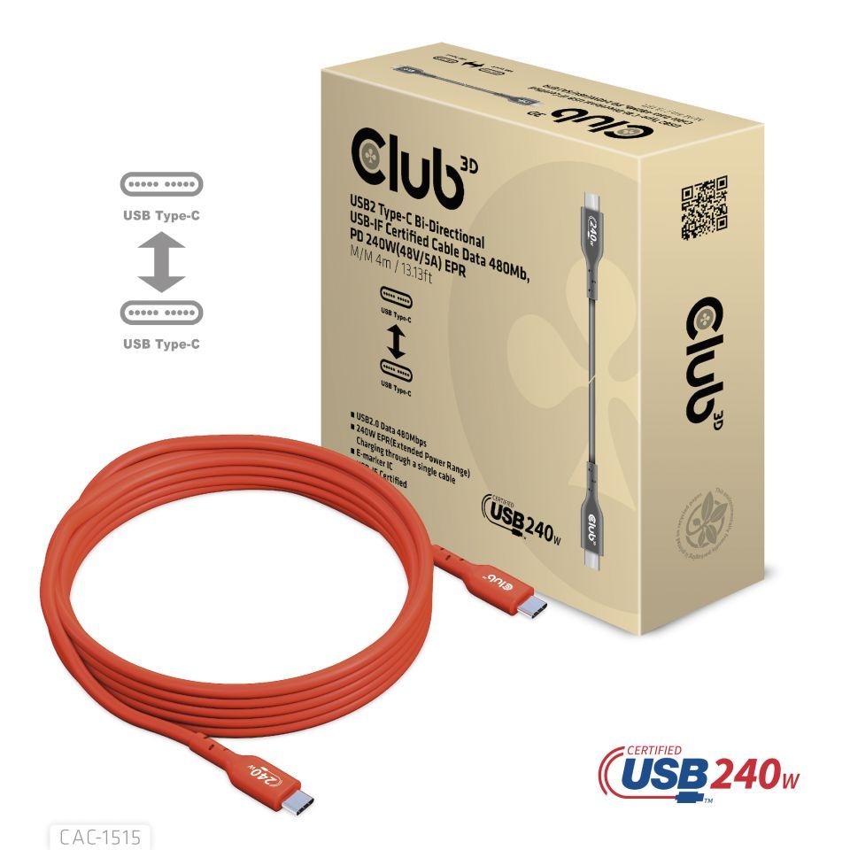 Club3D USB2 Type-C cable 4m Red