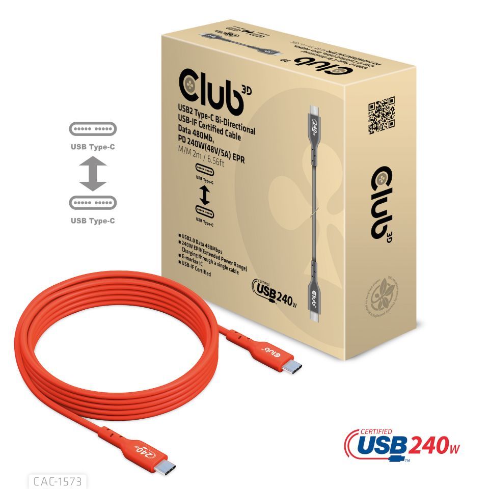 Club3D USB2 Type-C cable 2m Red