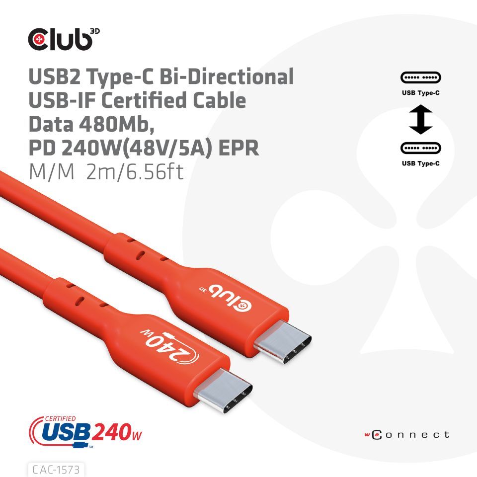 Club3D USB2 Type-C cable 2m Red