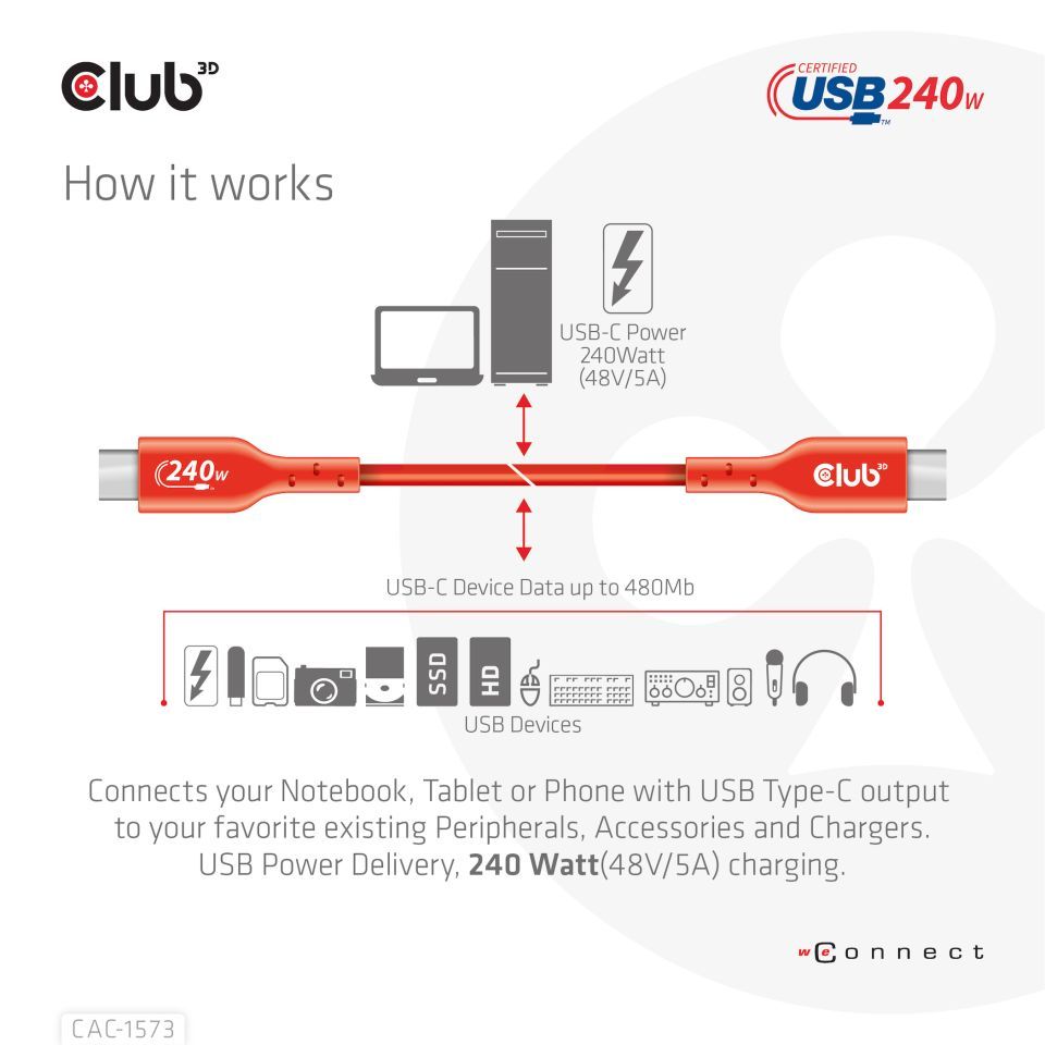 Club3D USB2 Type-C cable 2m Red