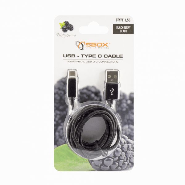 SBOX USB Male -> TYPE-C Male cable 1,5m Black