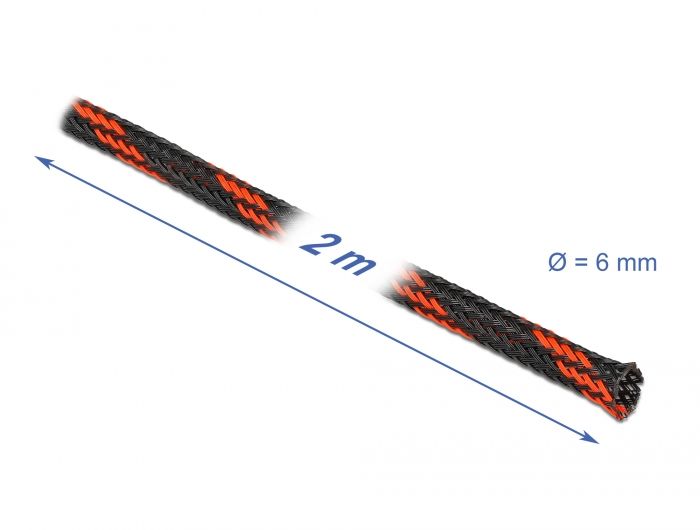 DeLock Braided Sleeve stretchable 2mx6mm Black/Red