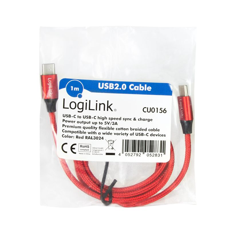 Logilink USB 2.0 Type-C cable C/M to USB-C/M 1m Red
