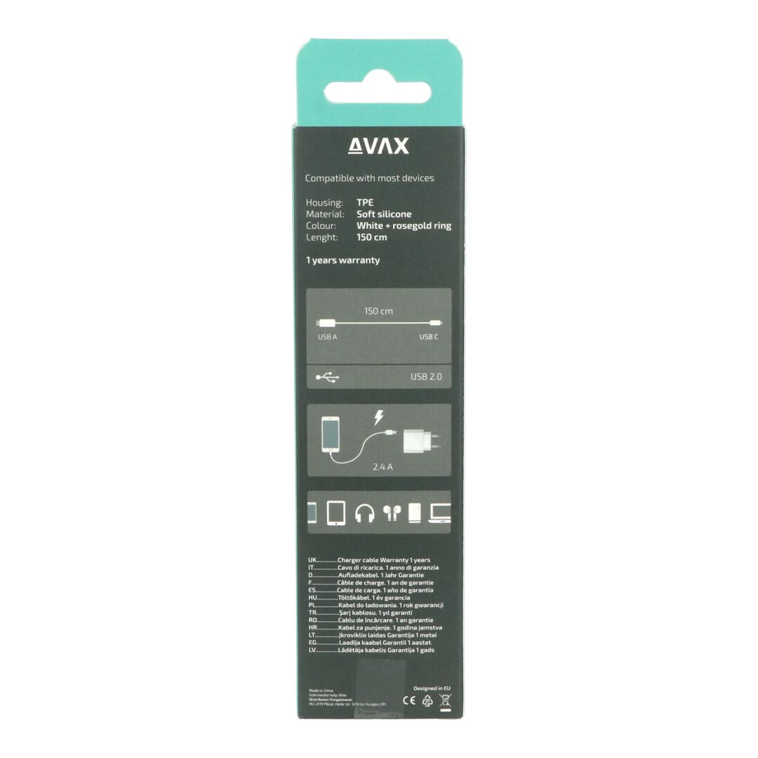Avax CB620 CREAMY+ USB-A - Type-C cable 1,5m White/Rosegold