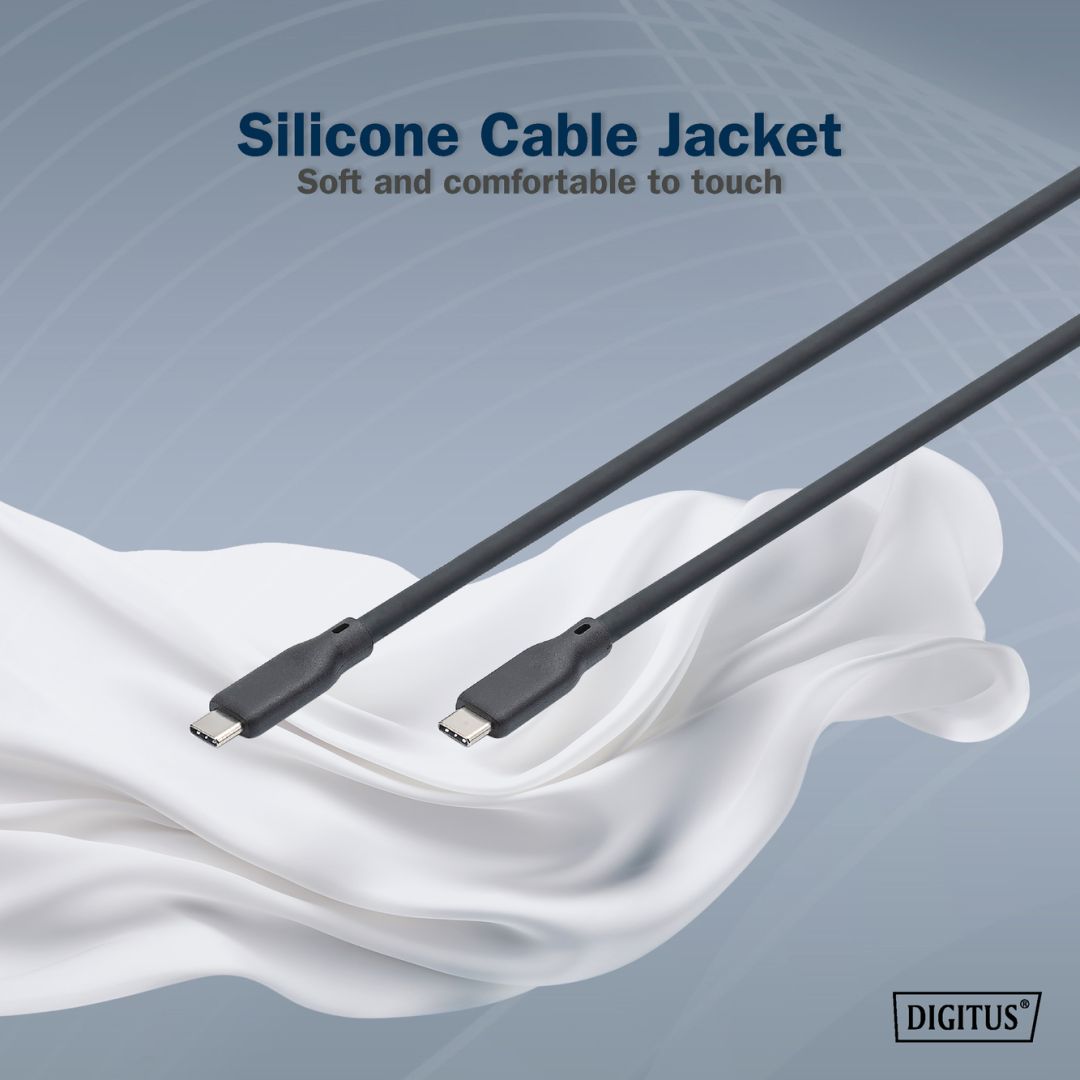 Digitus USB Silicone connection cable USB-C to USB-C USB 3.2 Gen1 5G 4K 100W 2m Black
