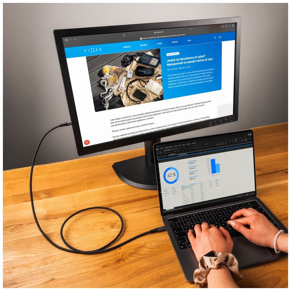 FIXED USB-C/USB-C adat- és töltőkábel FIXDBP-CC2-GR fonott szövet borítás, USB4 gen2 20Gbps 4K 60Hz max 240W 2m, szürke