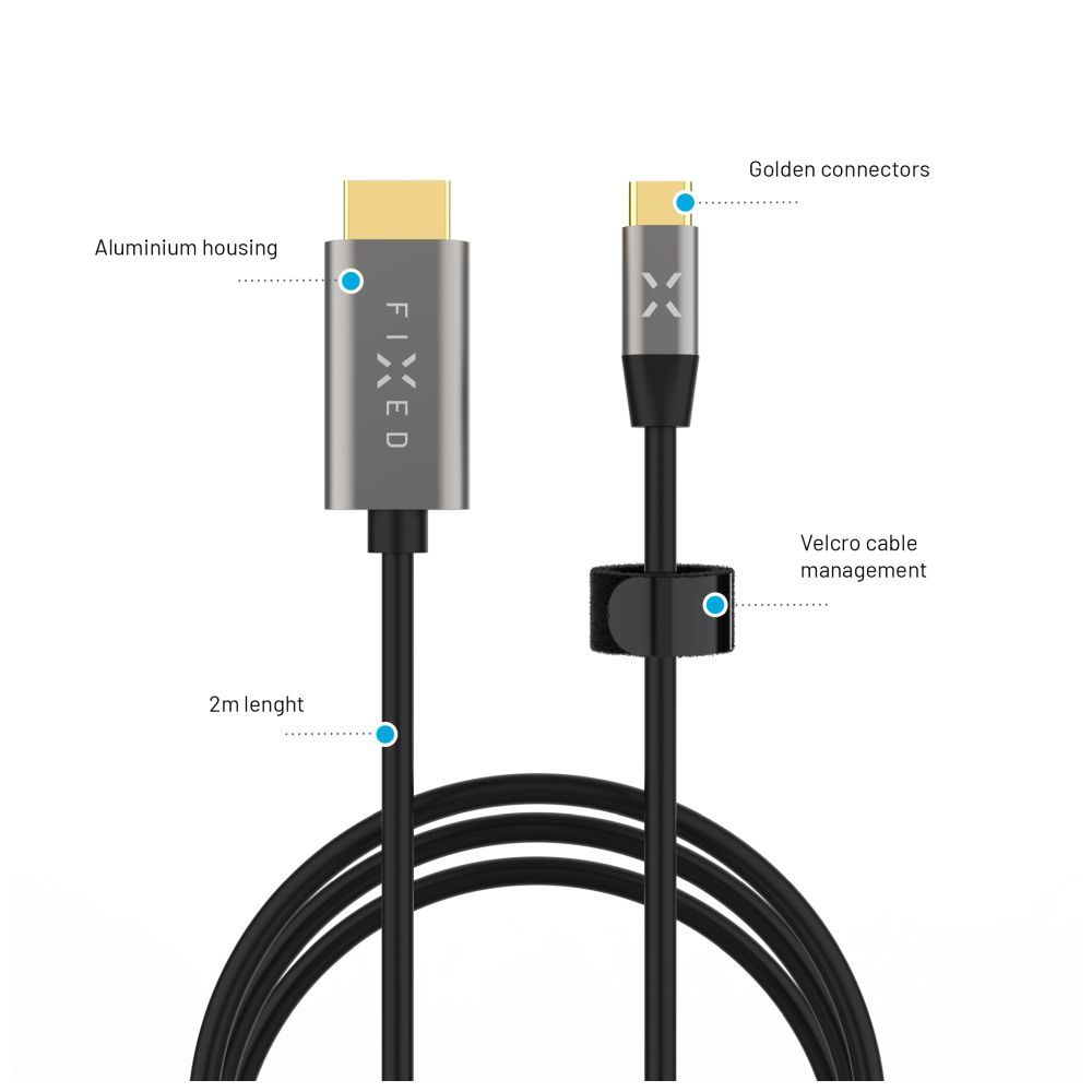 FIXED videó kábel USB-C/HDMI USB-C 3.1 Gen 2 18Gbps HDMI 2.0 4K60Hz 2m, szürke