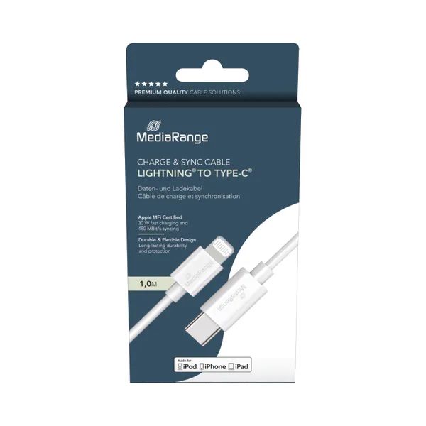 MediaRange Apple Lightning to USB Type-C Charge and Sync Cable 1m White