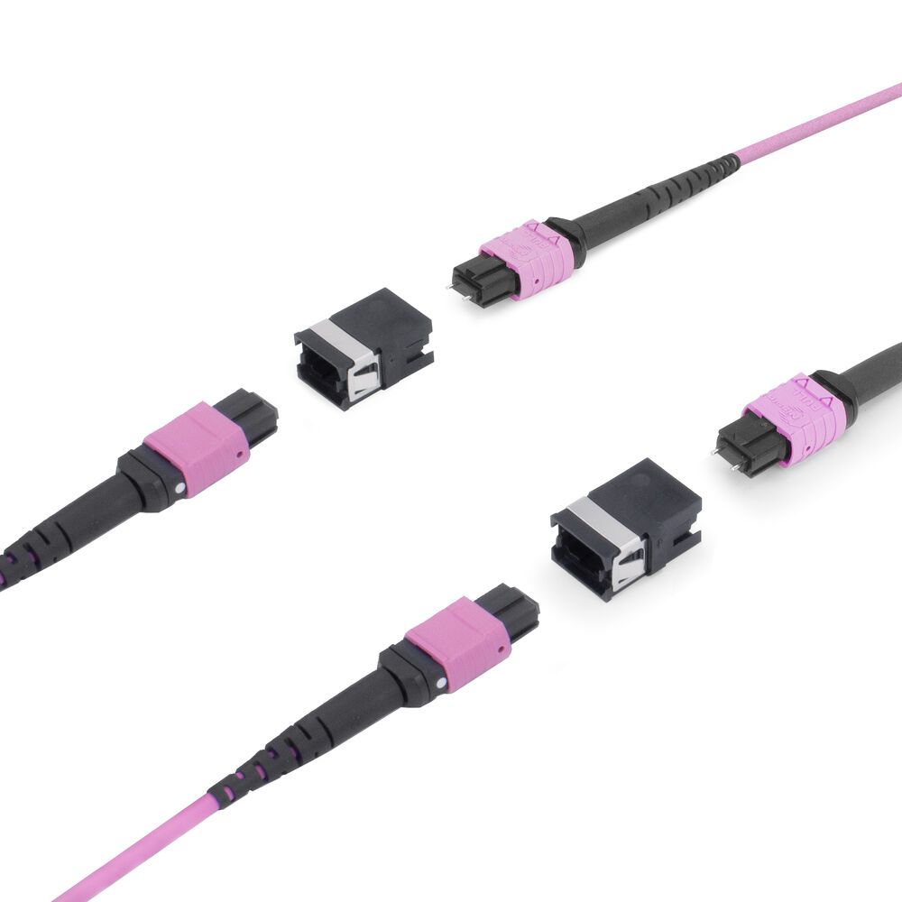 ACT DisplayPort to MTP/MPO adapter set to extend a DisplayPort connection up to 8K@60Hz Violet